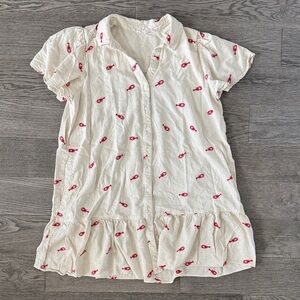 🌼JANE + DELANCEY🌼 Cream Linen Button-Up Dress with Red Lobster Pattern, Size XL